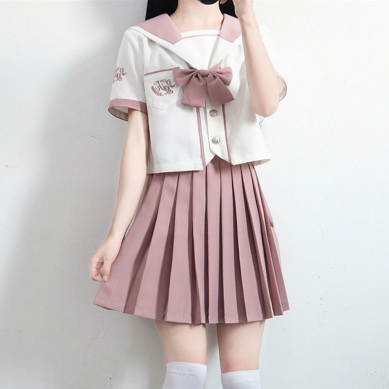 日系正統ｊｋ制服兩件套裝 單件jk制服女水手服學院風短袖襯衫襯衣短百褶裙半身裙ｊｋ格裙 蝦皮購物