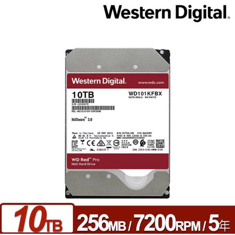 【現貨】全新公司貨 WD 紅標Pro 10TB 3.5吋NAS硬碟/7200轉 WD102KFBX