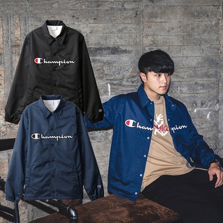 CHAMPION AS JACKET 黑色 藍色 草寫 刺繡 大LOGO 教練外套【C3-R608】