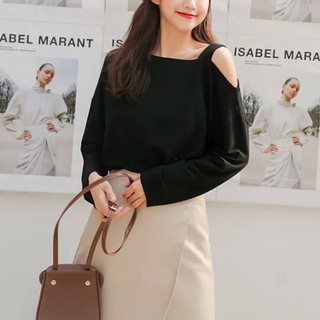 SUPER COLOR甜蜜小女人單肩棉質長袖上衣