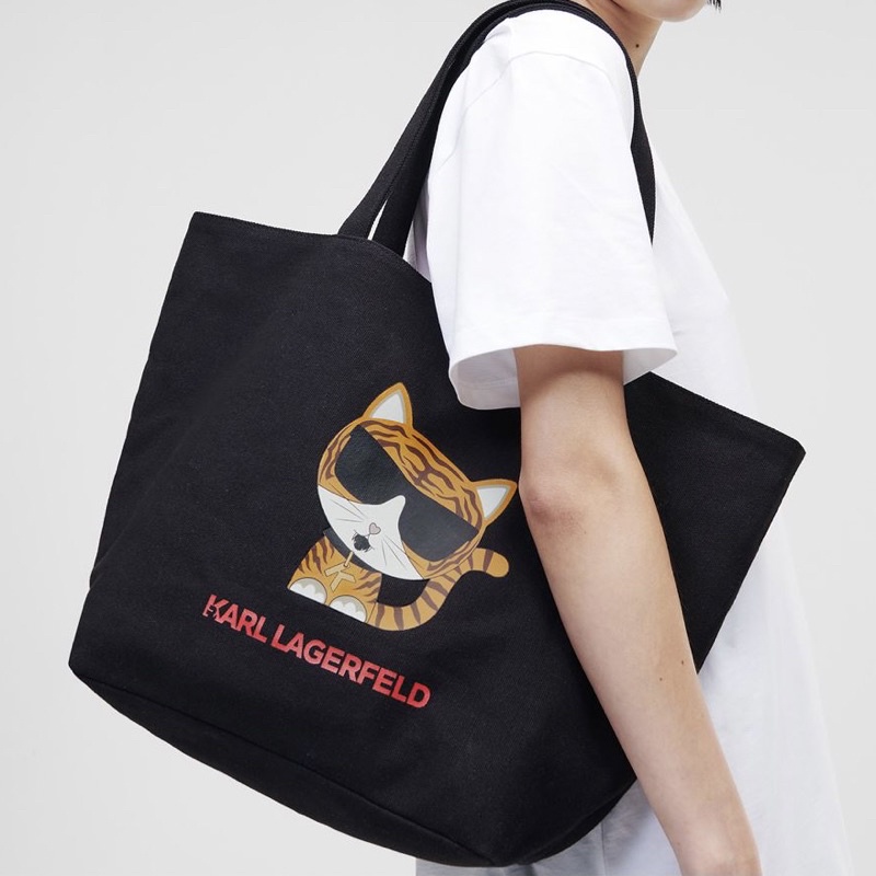 ✴Sparkle歐美精品✴ Karl Lagerfeld 老佛爺卡爾貓咪農曆新年系列雙面兩用托特包 購物袋 帆布袋 現貨
