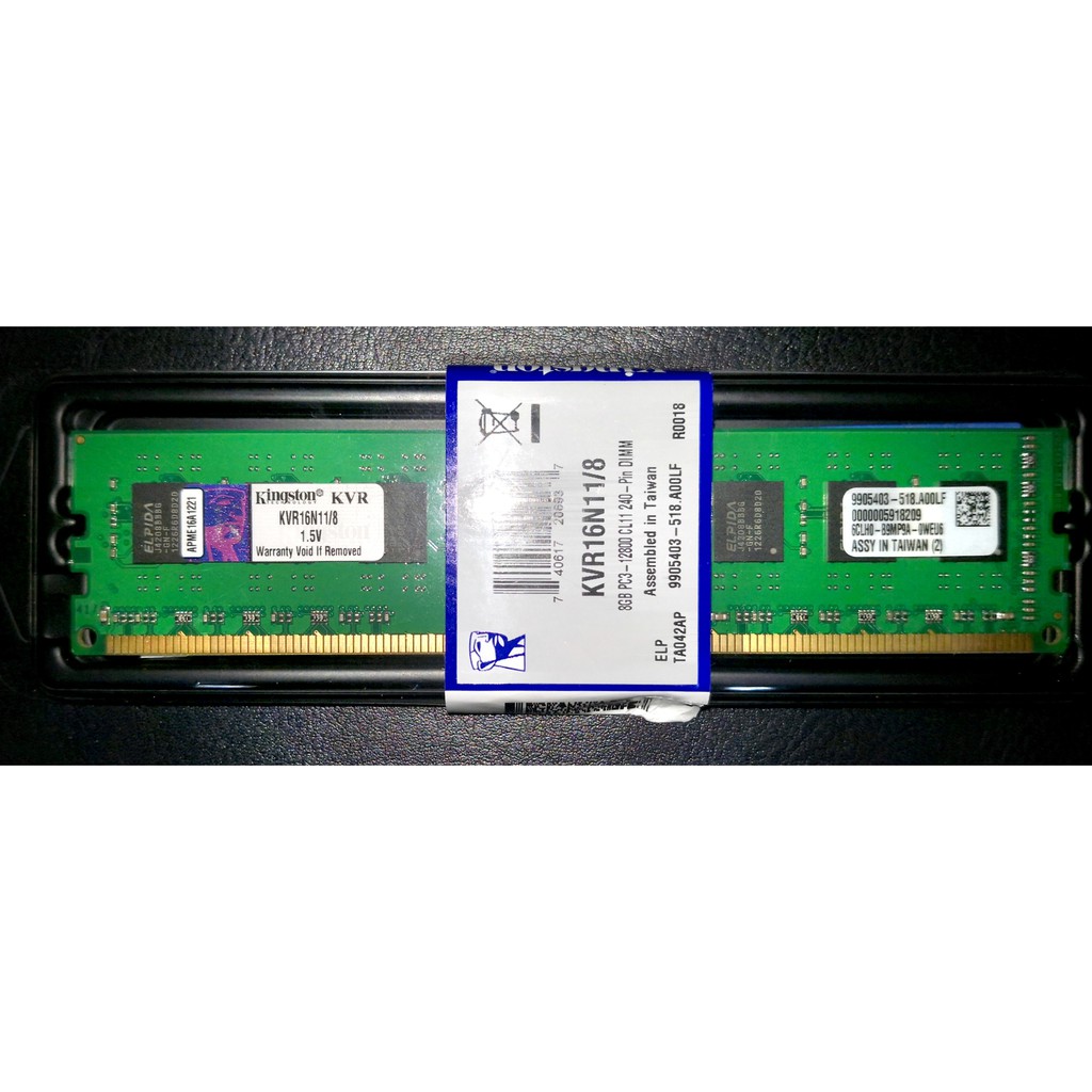 金士頓 Kingston DDR3 1600 8GB KVR16N11/8 記憶體