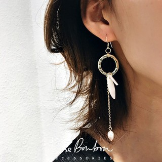 Rose Bonbon【正韓原創設計手工手作天然貝殼珍珠耳環長款不對稱流蘇防過敏925純銀針耳釘耳墜女】歐美飾品