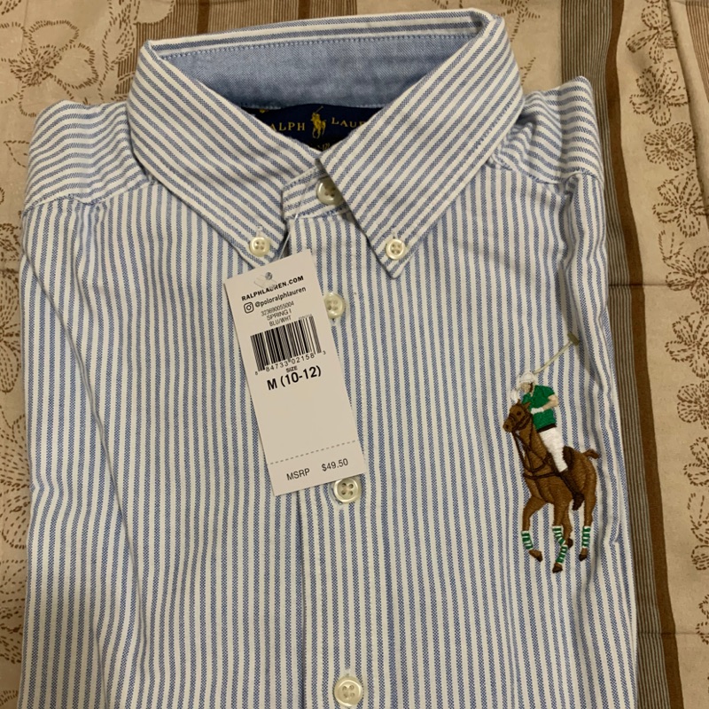 Polo Ralph Lauren Kids boys M大人可穿 全新 大馬款 條紋襯衫