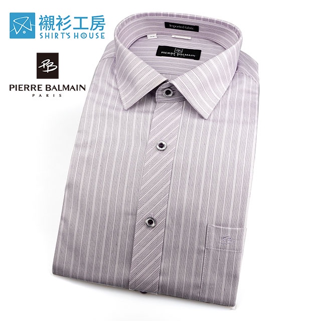 皮爾帕門pb灰紫條紋、進口素材、門襟作斜紋設計、簡易整燙合身長袖襯衫63106-08 - 襯衫工房