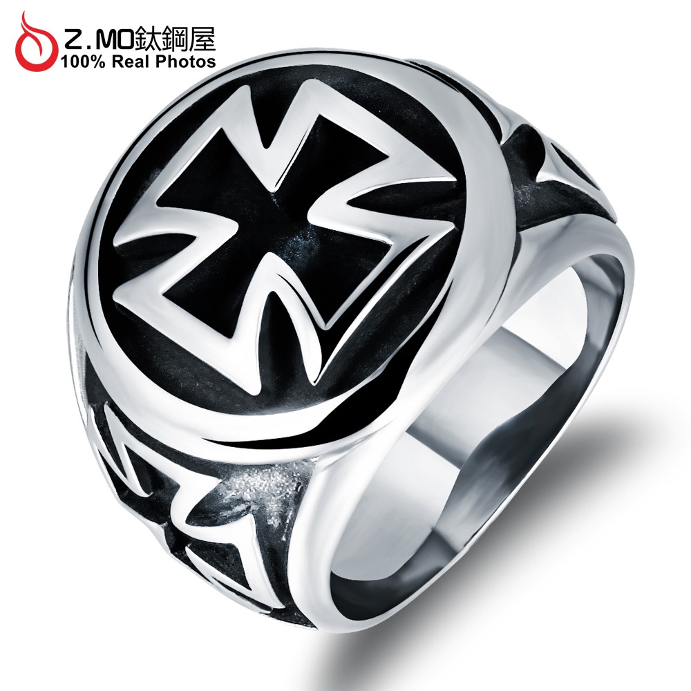 男性戒指 Z.MO鈦鋼屋 十字造型 個性鋼戒 白鋼戒指 可客製化刻字 簡約時尚 流行款式 寬版戒指【BKS471】