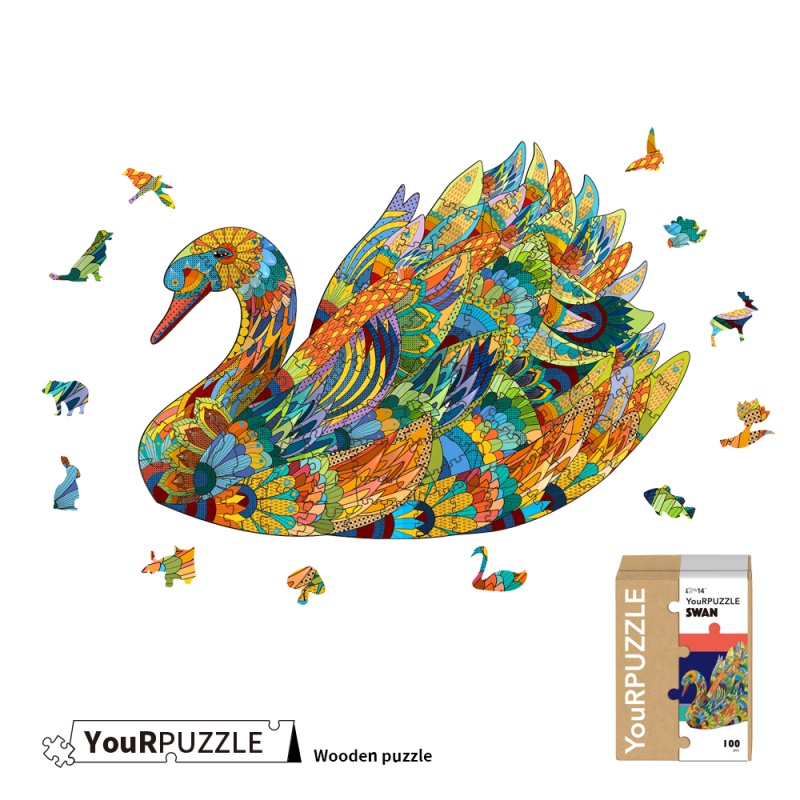 YouRPUZZLE 台灣現貨 天鵝拼圖 檢驗合格木質動物拼圖 不規則木製拼圖 精美設計外盒