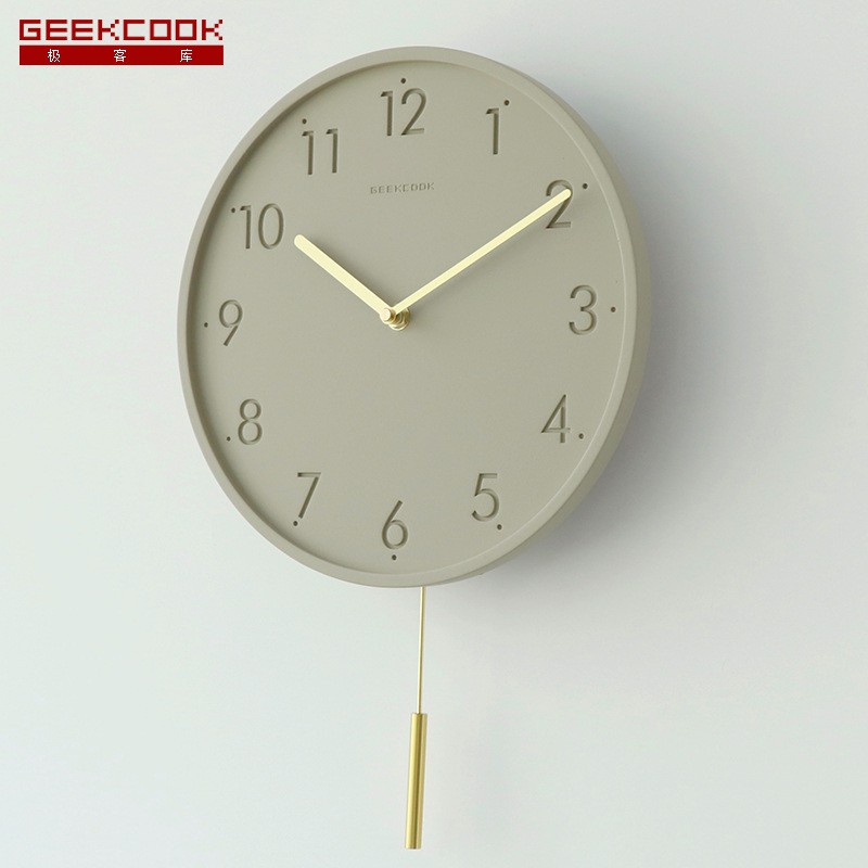 GEEKCOOK 極客庫 簡約工業風掛鐘砼與銅11吋數字款創意水泥工藝品時鐘北歐鐘錶居家裝飾客廳牆壁掛飾時鐘掛鐘