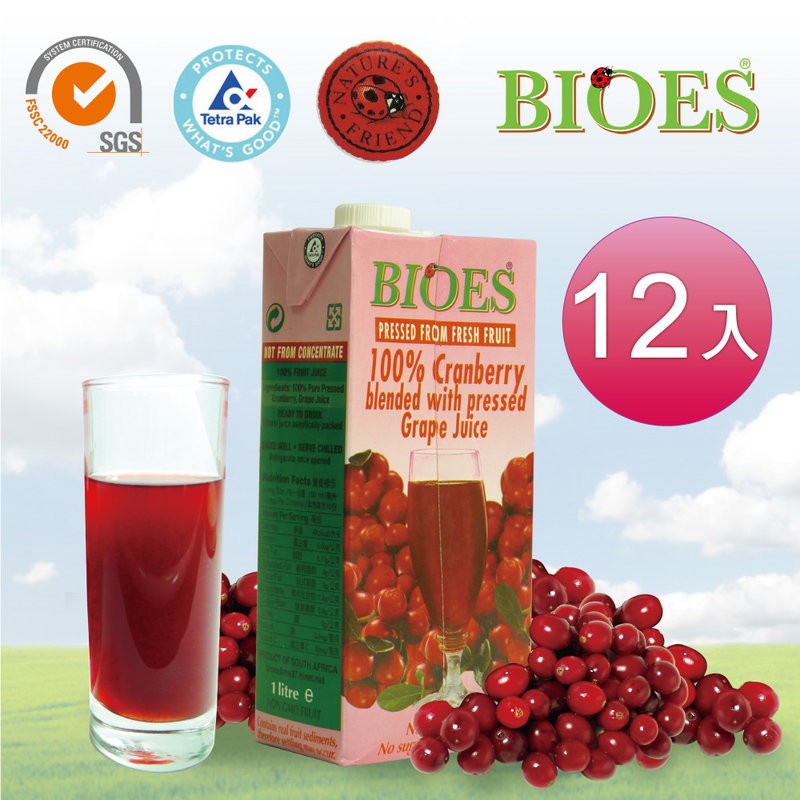 BIOES 囍瑞 100% 純天然 純天然蔓越莓汁綜合原汁 1000ml (12入)/箱