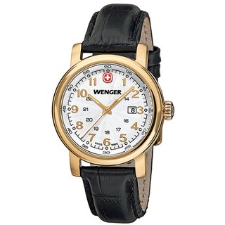WENGER 瑞士威戈 URBAN CLASSIC城市經典系列腕錶 ~ 銀白色面盤/K金色PVD錶殼/34mm