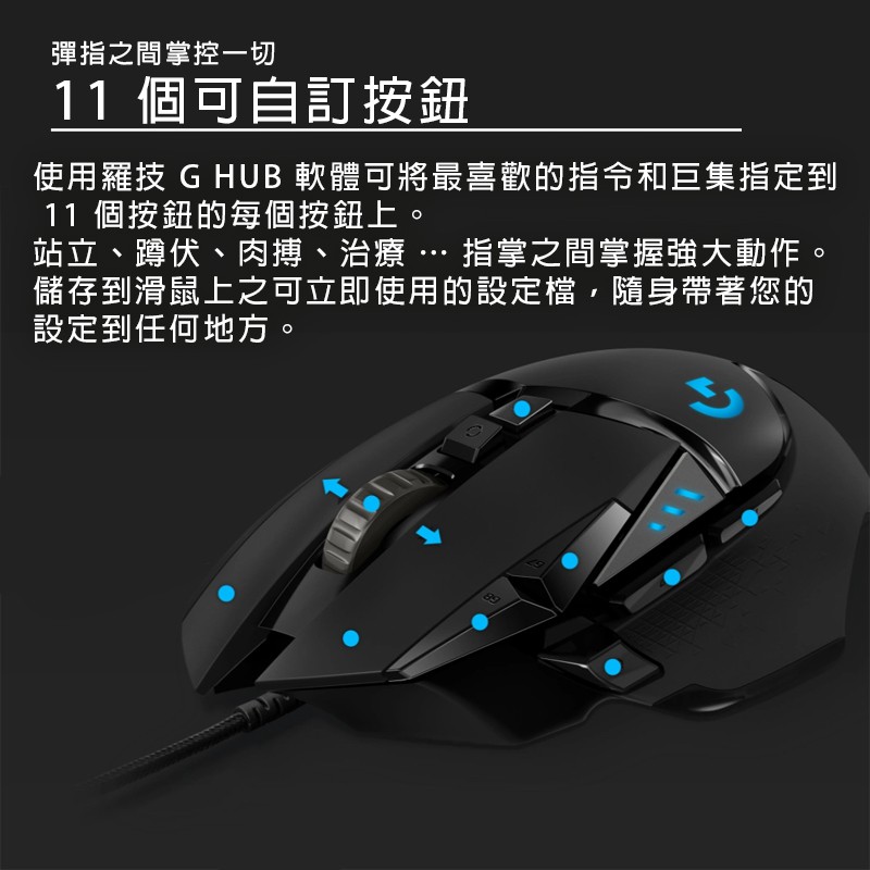 Logitech 羅技g502 Hero 高效能遊戲滑鼠有線滑鼠11個可自訂按鈕lightsync Rgb 蝦皮購物