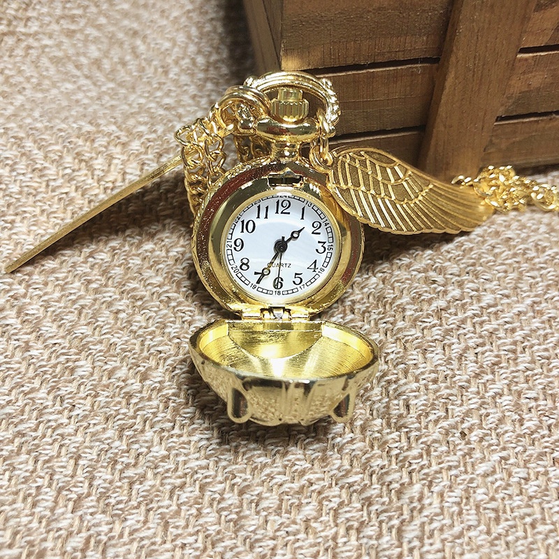 新款金色哈利波特創意項鍊大翅膀翻轉球復古懷錶 Cosplay 配件節日禮物