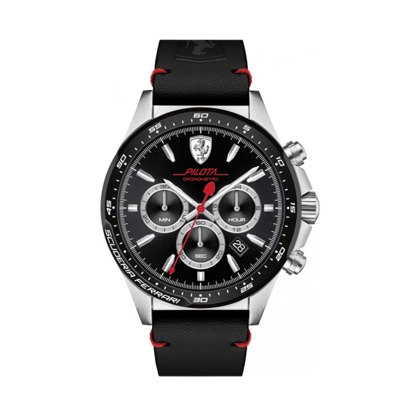 【Ferrari 法拉利】急速紳士風采時尚三眼真皮腕錶-經典黑/FA0830389/台灣總代理公司貨享兩年保固