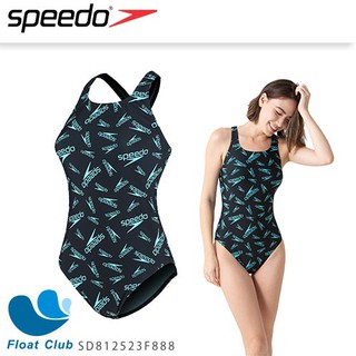 【SPEEDO】女 運動連身泳裝 Boom Logo Allover 黑藍 SD812523F888