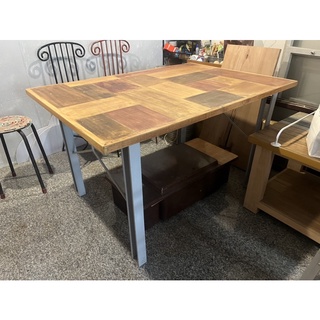 手作木質拼貼面工作桌/餐桌 鐵腳桌 工業風