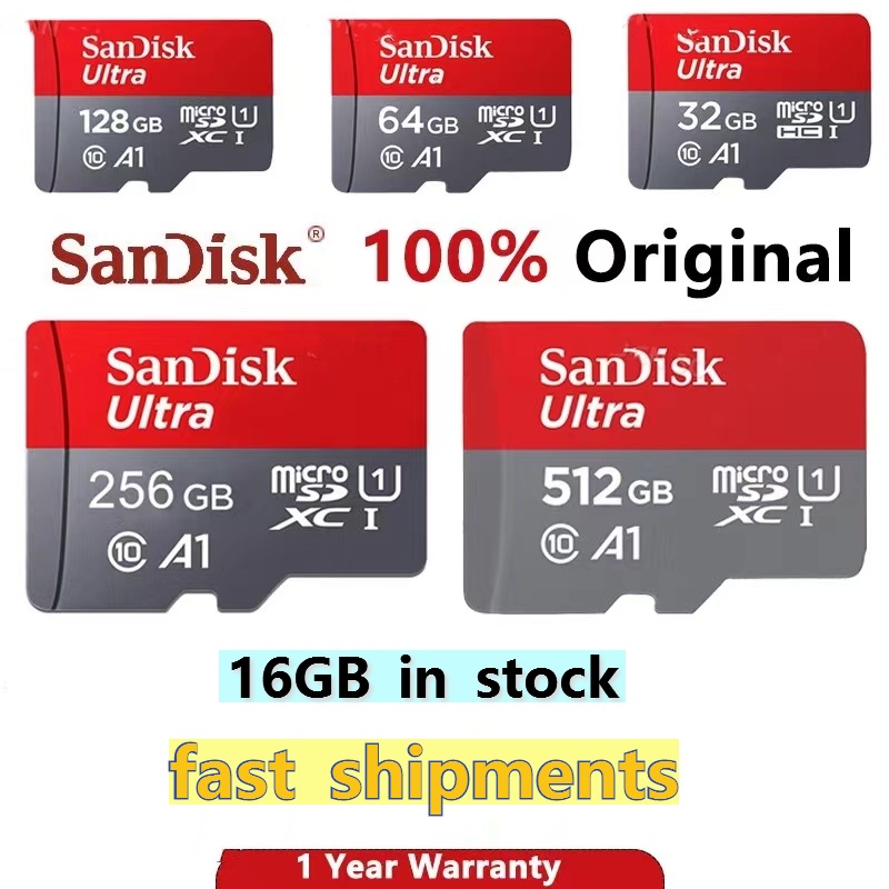 Sandisk 128gb Sd 卡 16gb 64gb 32gb 256gb 512gb 內存 A1 100mb S