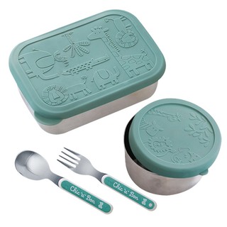 奇哥 不鏽鋼餐具禮盒4件組(湯匙/叉子/便當盒X2)【麗兒採家】