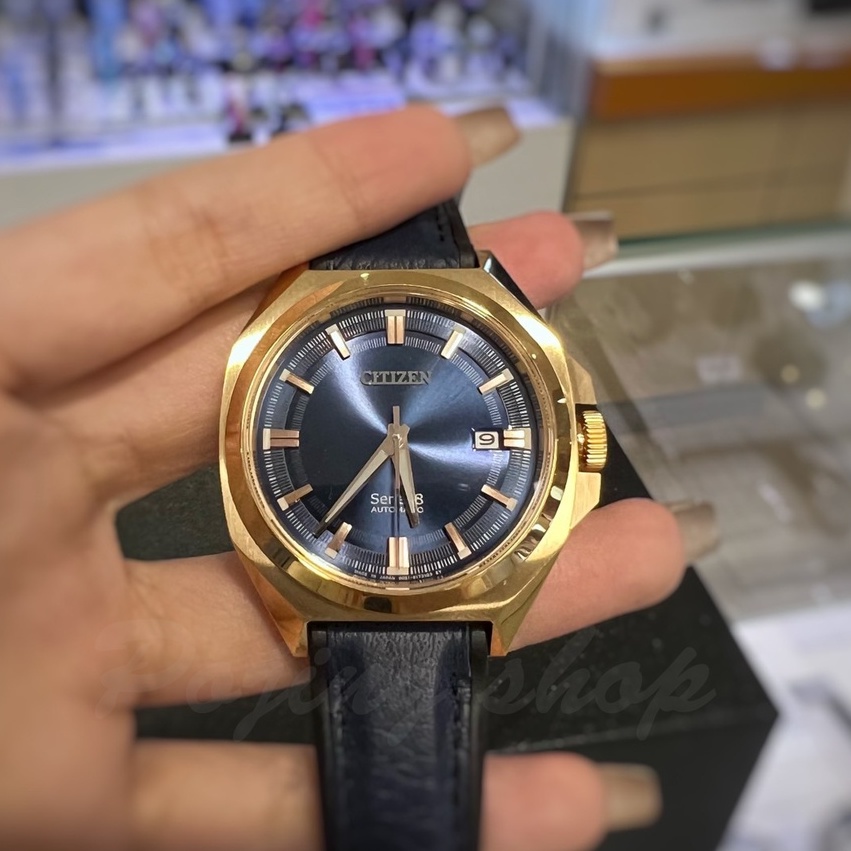 【CITIZEN】星辰錶 series 8系列831款 玫瑰金錶殼藍面機械皮革腕錶 NB6012-18L 錶徑40MM