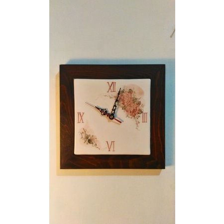 義大利進口~精品經典老木頭瓷面手繪粉紅玫瑰花卉時鐘 壁鐘 掛鐘(經典款)~特價