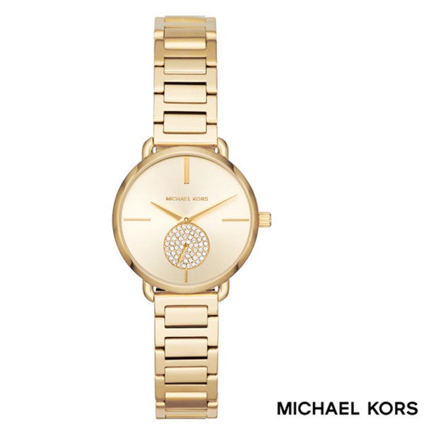 MICHAEL KORS 優雅金錶水鑽簡單錶盤金色女錶 28mm MK3838 公司貨保固2年