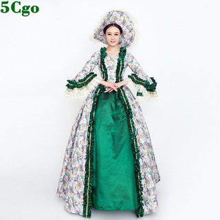 5Cgo 含稅歐式宮廷裝新款公主裙舞臺復古演出裝攝影主題禮服成人綠色碎花宮廷舞裙t639692056050