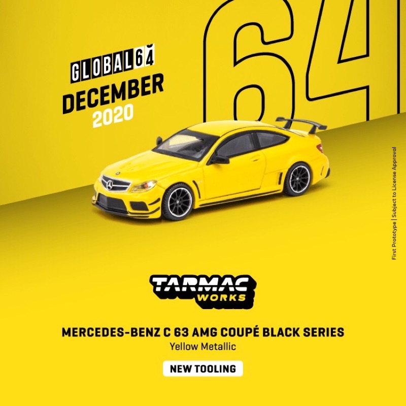 TARMAC WORKS 1/64 M-Benz C63 Coupe AMG Black Series 賓士C63黃色