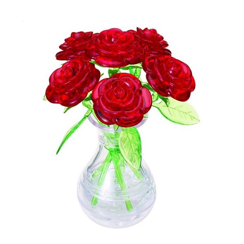 Beverly  紅玫瑰+花瓶  47片  拼圖總動員  立體拼圖  水晶  日本進口拼圖