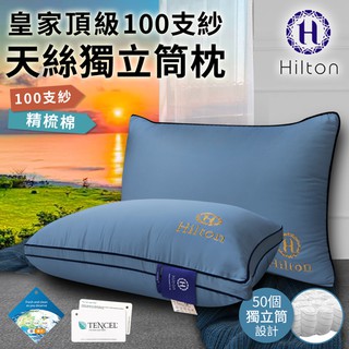 【Hilton希爾頓】皇家頂級超彈透氣100支紗天絲獨立筒枕(愛情海藍)