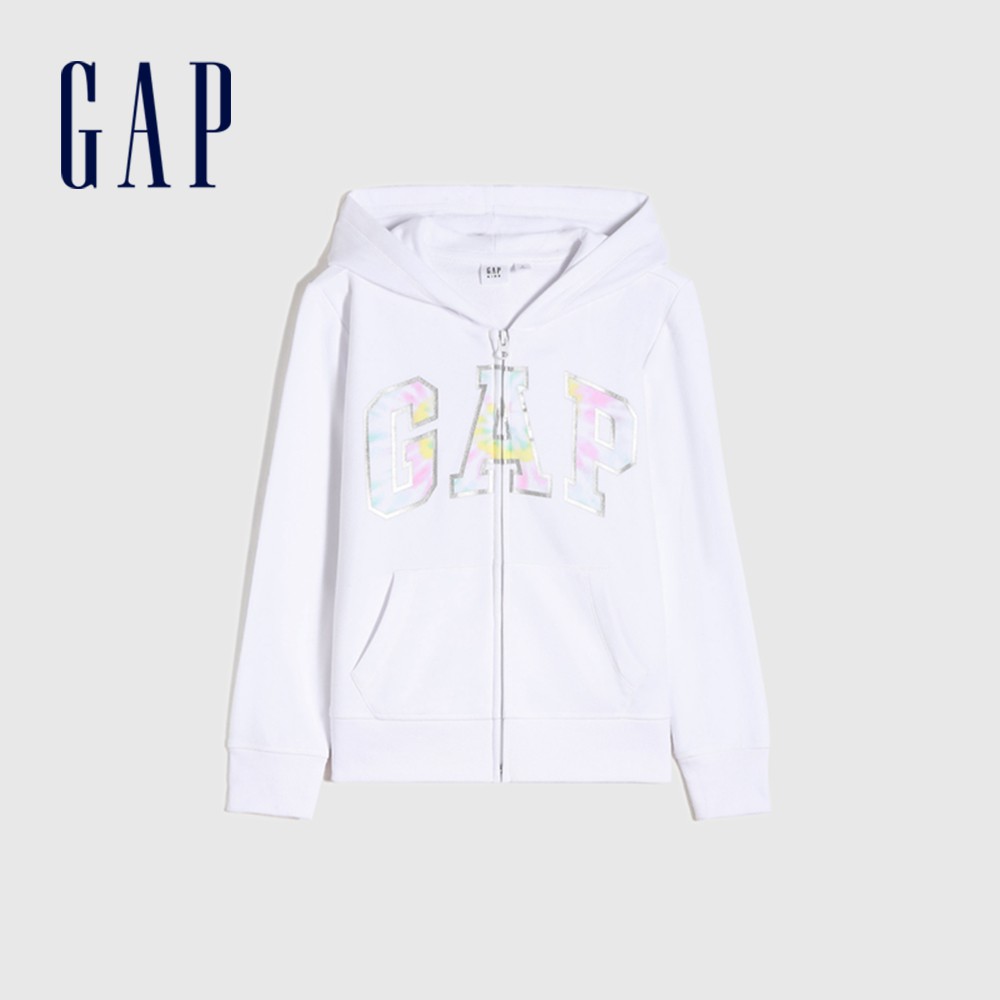 Gap 女童裝 Logo棉質連帽外套 碳素軟磨法式圈織系列-白色(810931)