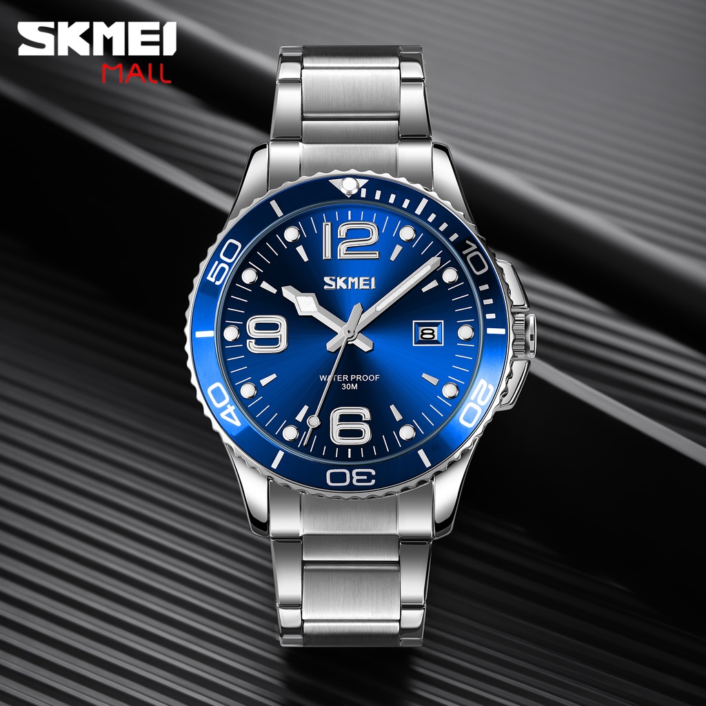 Skmei 9278 石英手錶奢華簡約時尚男士手錶不銹鋼 30m 防水鋼錶帶