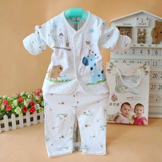 5pcs新生嬰兒睡衣襯衫+褲子+圍兜+寶寶帽子衣服0-3個月【IU貝嬰屋】