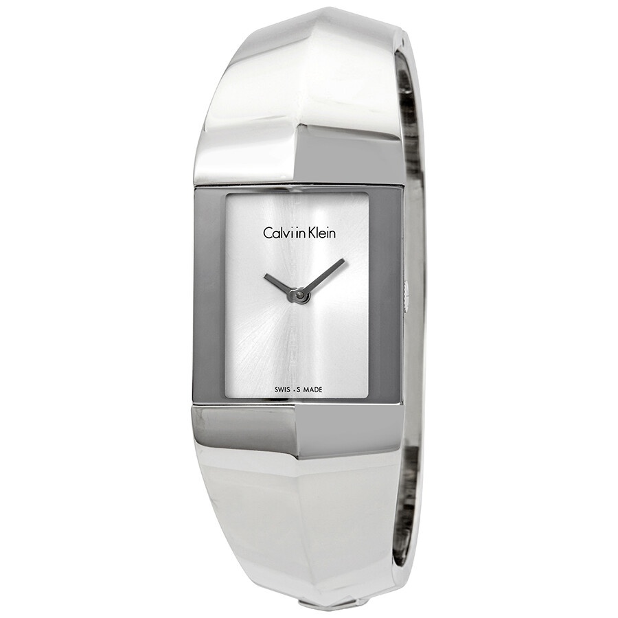 CK手環錶 銀色和黑色錶面　Calvin Klein 小方窗個性時尚手環錶