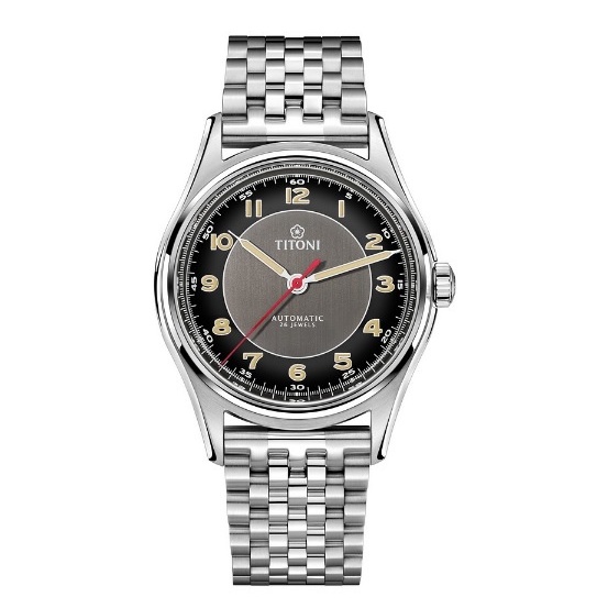 【TITONI 梅花錶】HERITAGE傳承系列 經典機械腕錶 黑面鋼帶 83019S-638