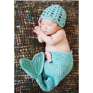 『 寶寶寫真』 藍色美人魚 造型服裝 嬰兒百天拍照道具 QBABY SHOP