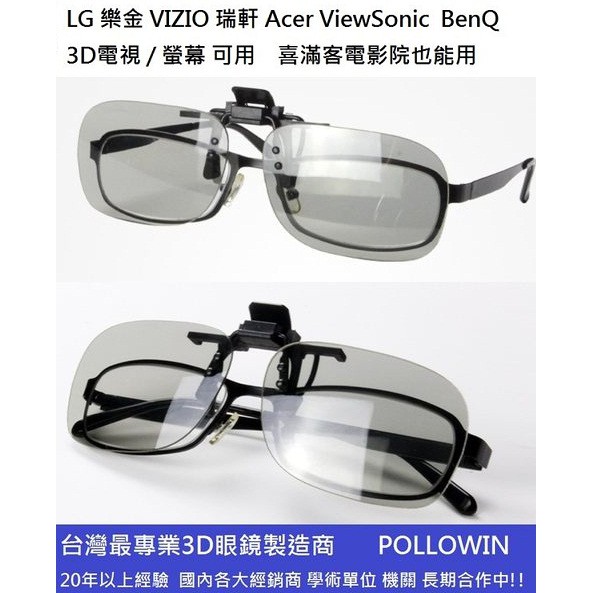 被動式圓偏光3D眼鏡 夾片式 LG VIZIO BENQ 禾聯 HERAN 奇美 CHIMEI SONY 電視/螢幕用