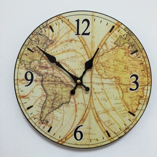 木質世界地圖時鐘，復古懷舊風格時鐘