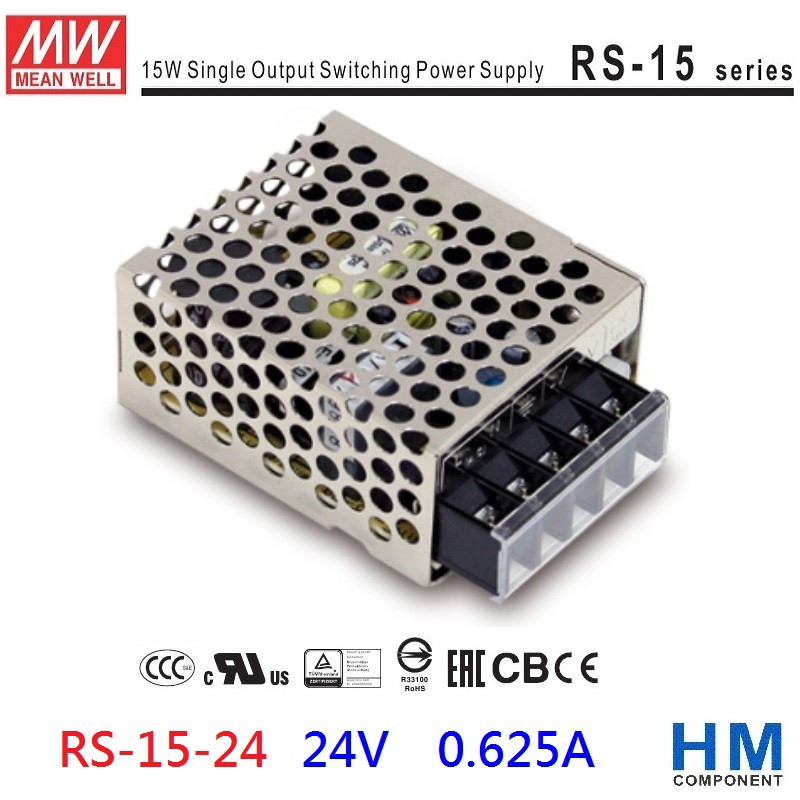 明緯 MW 電源供應器 RS-15-24 24V 0.625A 15W -HM工業自動化