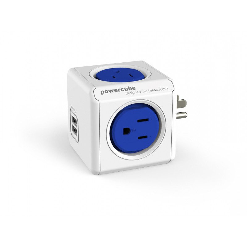 PowerCube 2.1A雙USB擴充插座 4面插座、2埠USB 藍