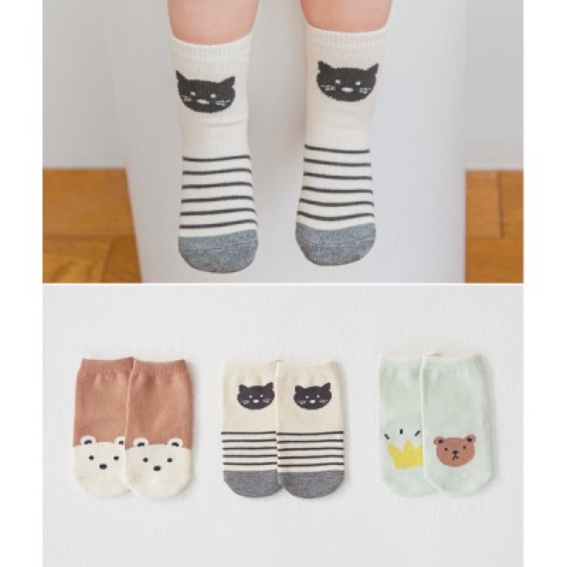 韓國🇰🇷 Cordi-i 小熊 貓咪寶寶襪 1組3雙、兒童襪 0-6y ➡️代買代購