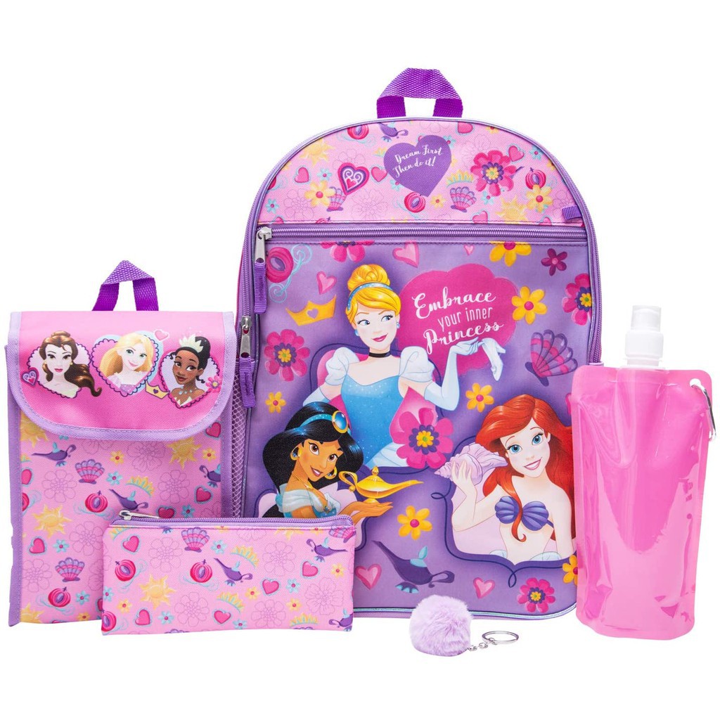 預購👍正版空運👍 美國迪士尼 灰姑娘 茉莉公主 小美人魚 貝兒公主 女童 書包 背包 餐袋 鉛筆盒