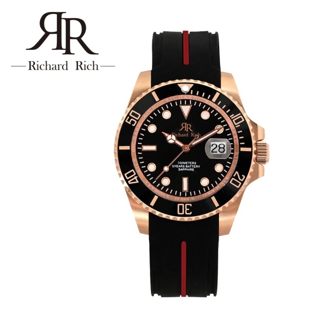 【RICHARD RICH】時尚休閒風水鬼款式石英膠錶男士手錶-玫黑 快速出貨