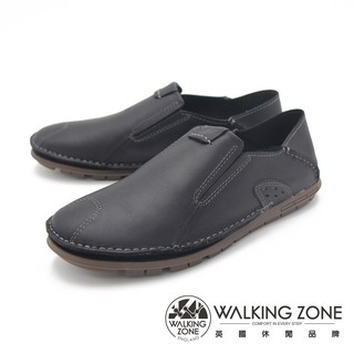 WALKING ZONE 英倫真皮自然風格開車鞋男鞋-黑(另有咖、棕)