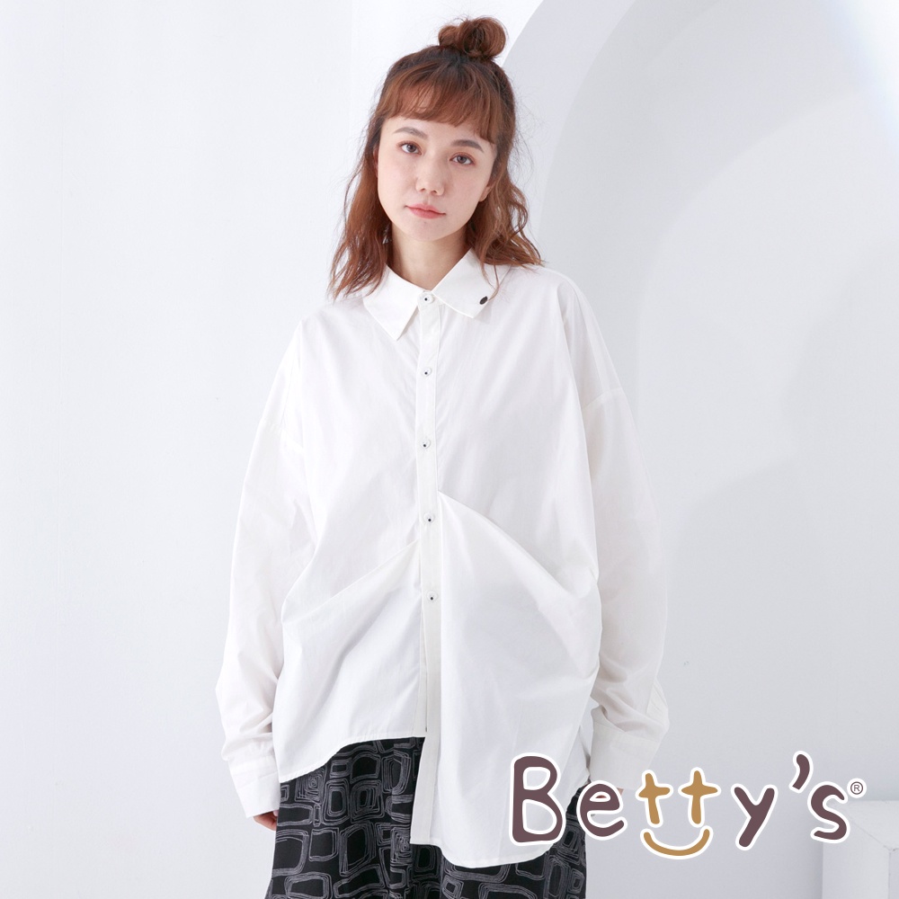 betty’s貝蒂思(05)落肩寬版壓褶襯衫(白色)