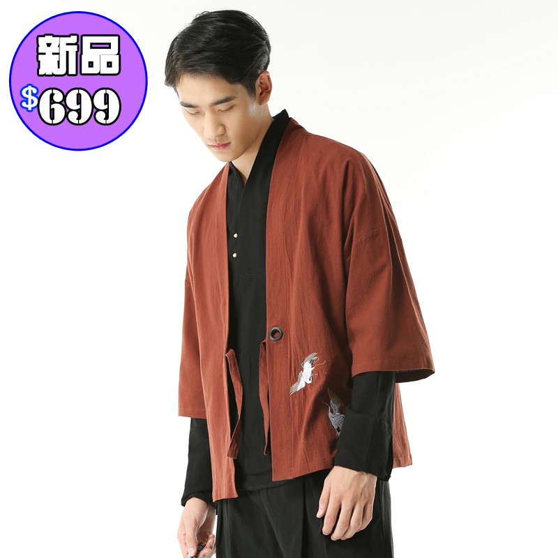 M 5xl 胖胖達人 Kf025大尺碼男裝冬新款中國風日式道袍外套男潮牌日系復古刺繡和風七分袖和服開衫 蝦皮購物