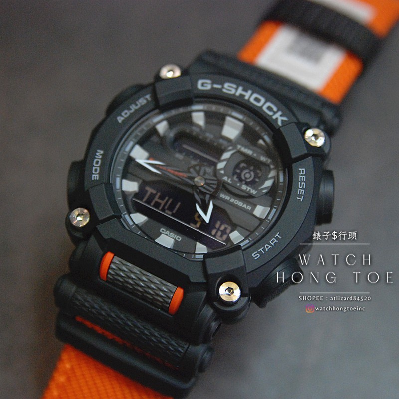 []錶子$行頭[] CASIO G-SHOCK 小泥人 工業風格 手錶 - 帆布/黑橘 ( GA-900C-1A4 )