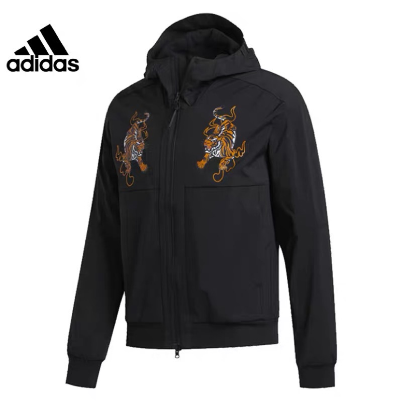 ADIDAS MIC JACKET WB 風衣外套 黑色 老虎 刺繡 雙虎紋 連帽 男款 GG0767