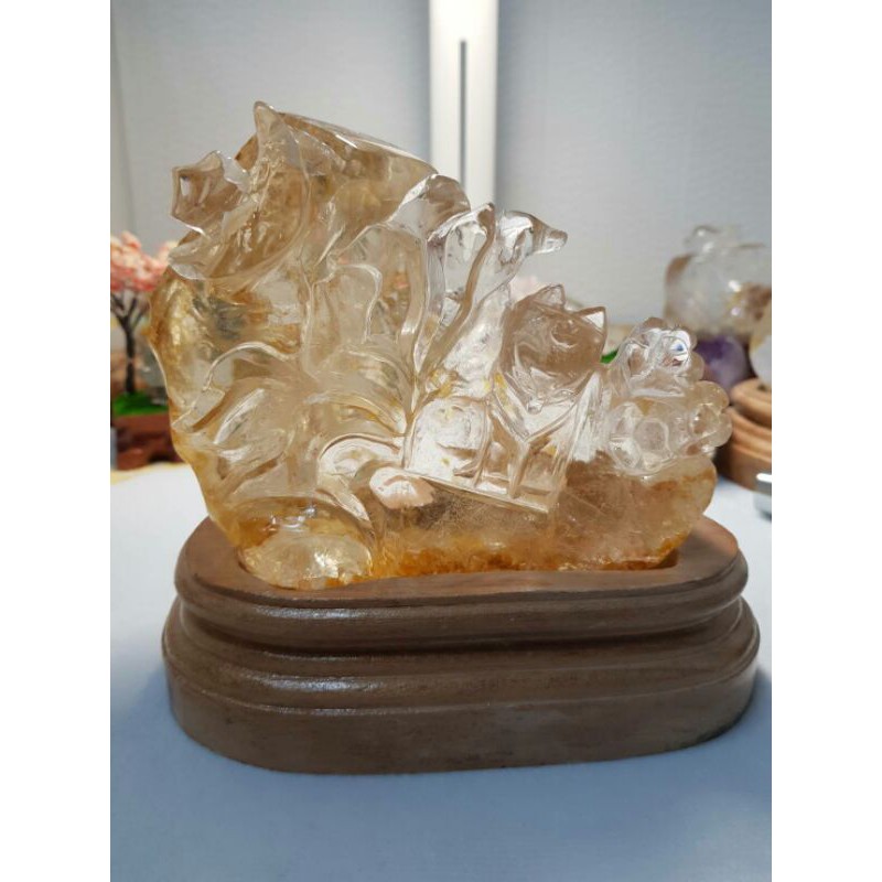 正規販売代理店 NO.042103 天然石置物✧︎水晶の九尾の狐 天然石置物