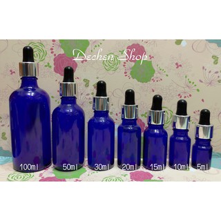 5ml/10ml/15ml/20ml/30ml/50ml/100ml銀蓋藍色玻璃滴管瓶/吸管瓶/精油滴管瓶/滴管精油瓶
