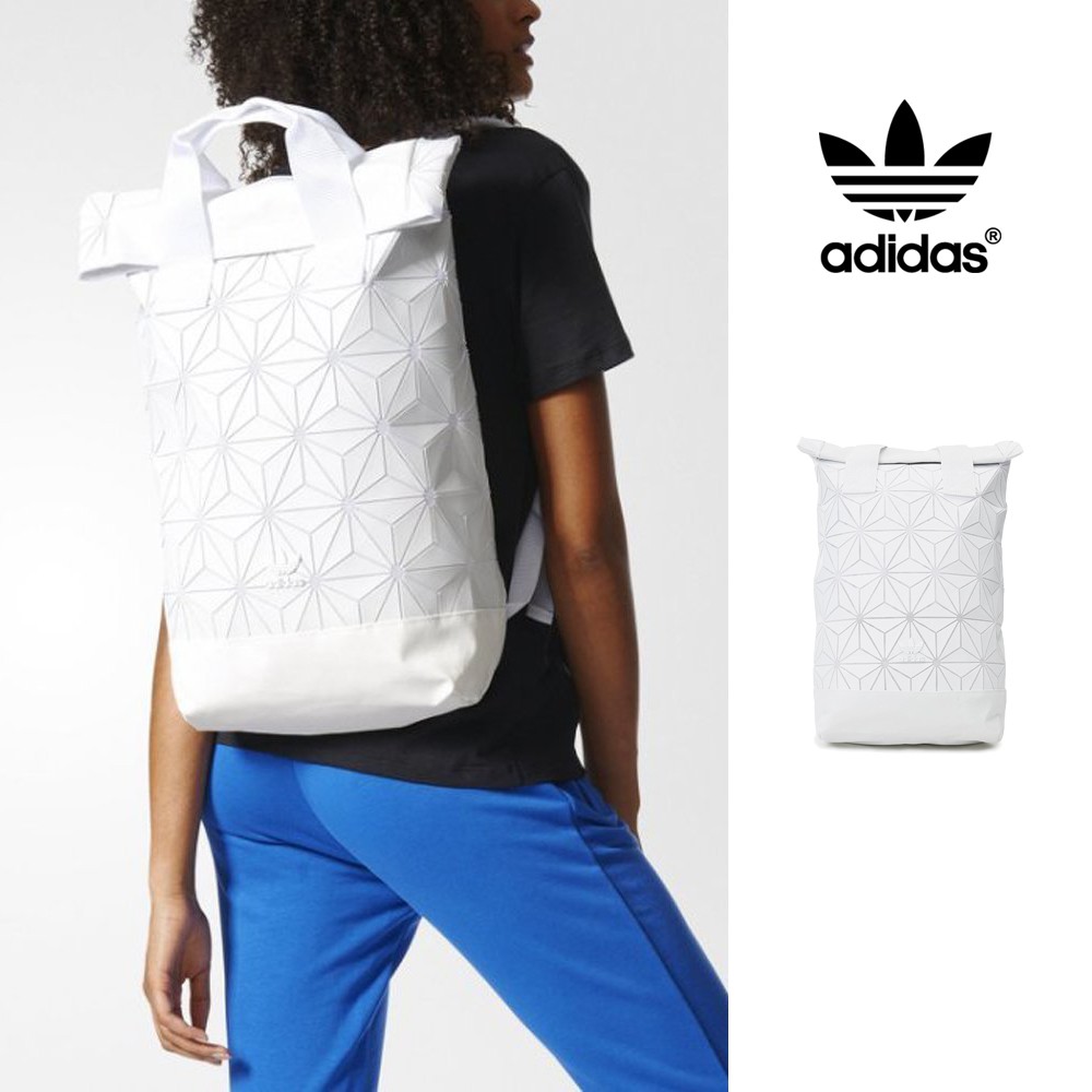 Adidas 3D 白 後背包 運動 休閒 菱形 素面 背包 大容量 筆電包 BJ9562