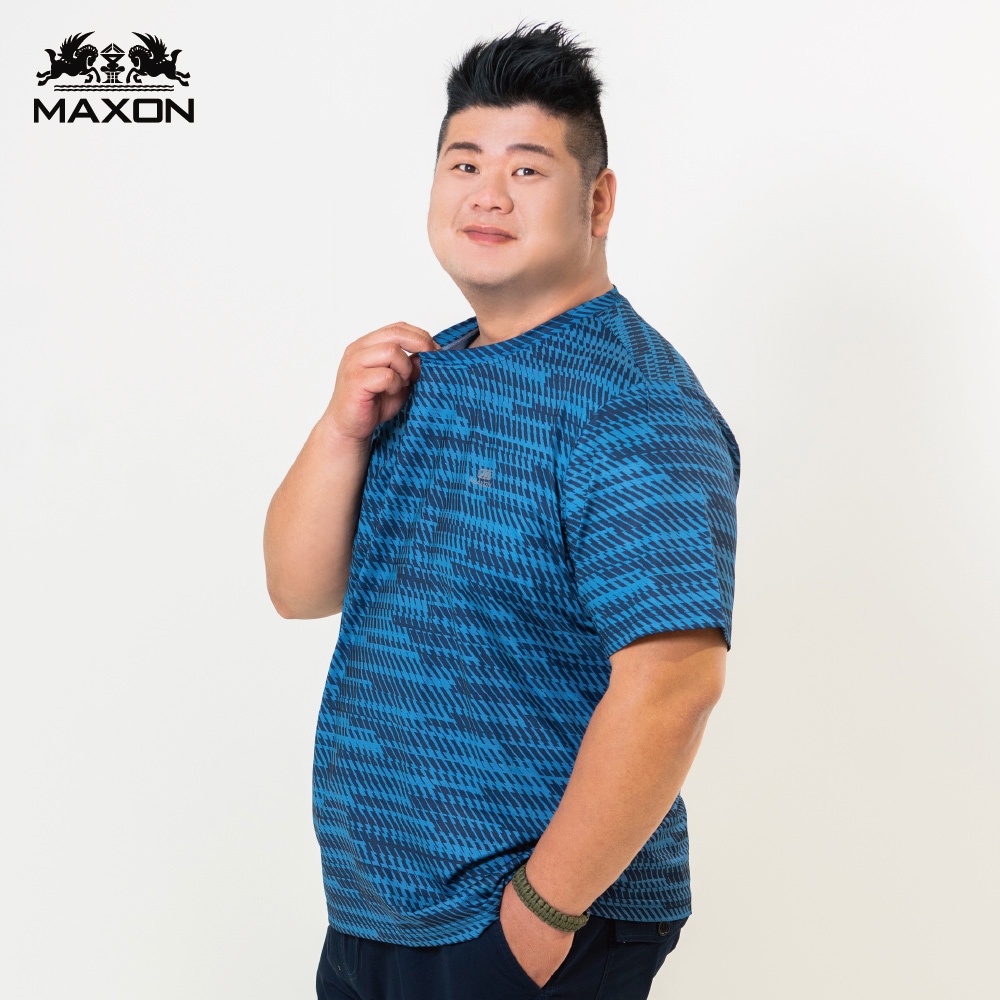 【MAXON大尺碼】台灣製藍色滿版印花排汗彈性短袖T恤XL~4L 加大尺碼 81871-56